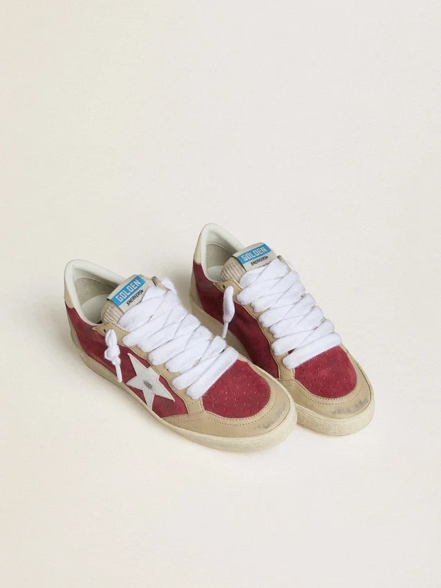 Women's Ball Star in red suede with white crackle suede star and platinum leather heel tab