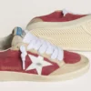 Women's Ball Star in red suede with white crackle suede star and platinum leather heel tab