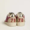 Women's Ball Star in red suede with white crackle suede star and platinum leather heel tab