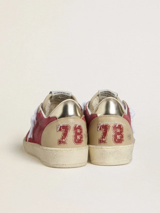 Women's Ball Star in red suede with white crackle suede star and platinum leather heel tab