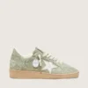 Women’s Ball Star in sage-green suede with white leather star and tone-on-tone Swarovski floral embroidery