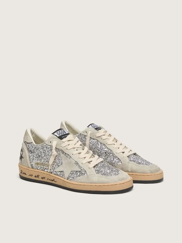 Women’s Ball Star in silver glitter with ice-gray suede inserts