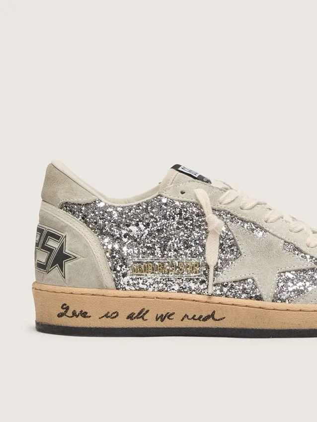 Women’s Ball Star in silver glitter with ice-gray suede inserts