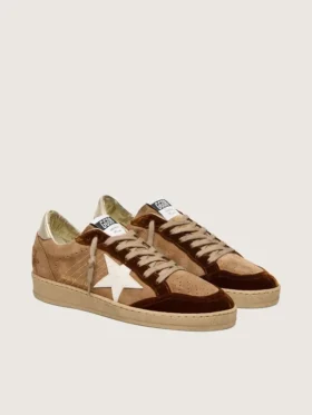 Women’s Ball Star in tobacco suede with white leather star and cognac velvet inserts