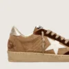 Women's Ball Star in tobacco suede with white leather star and cognac velvet inserts