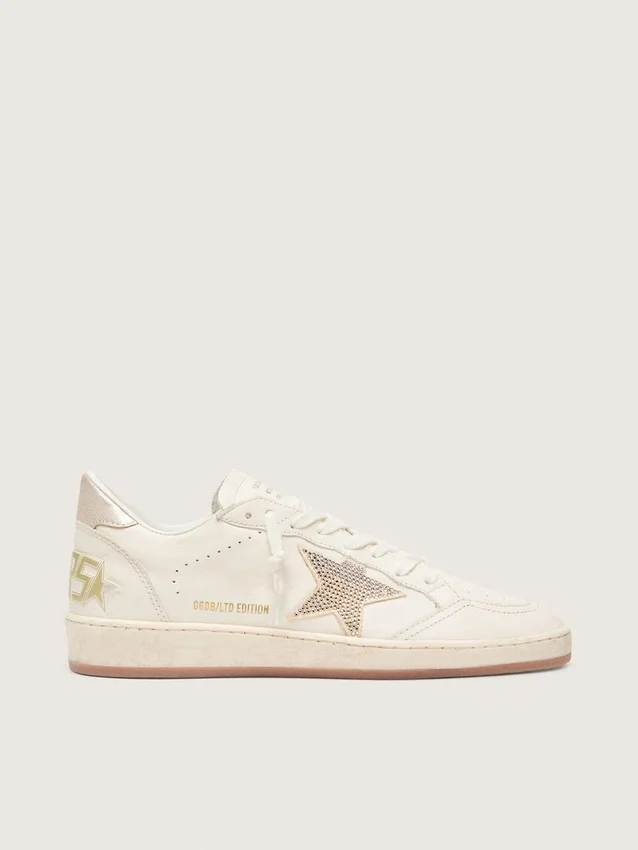 Women’s Ball Star in white leather with crystal star and metallic heel tab