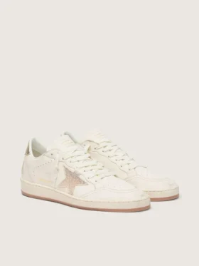 Women’s Ball Star in white leather with crystal star and metallic heel tab