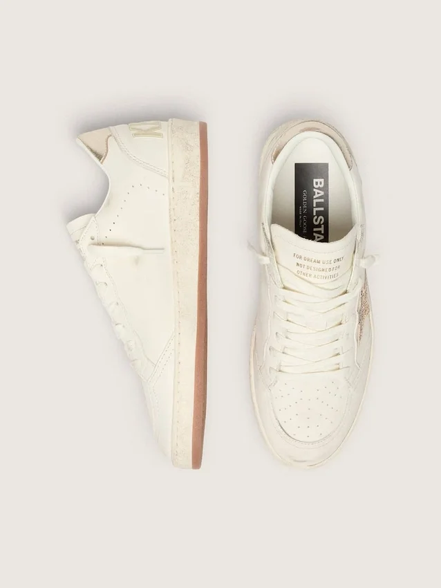 Women’s Ball Star in white leather with crystal star and metallic heel tab