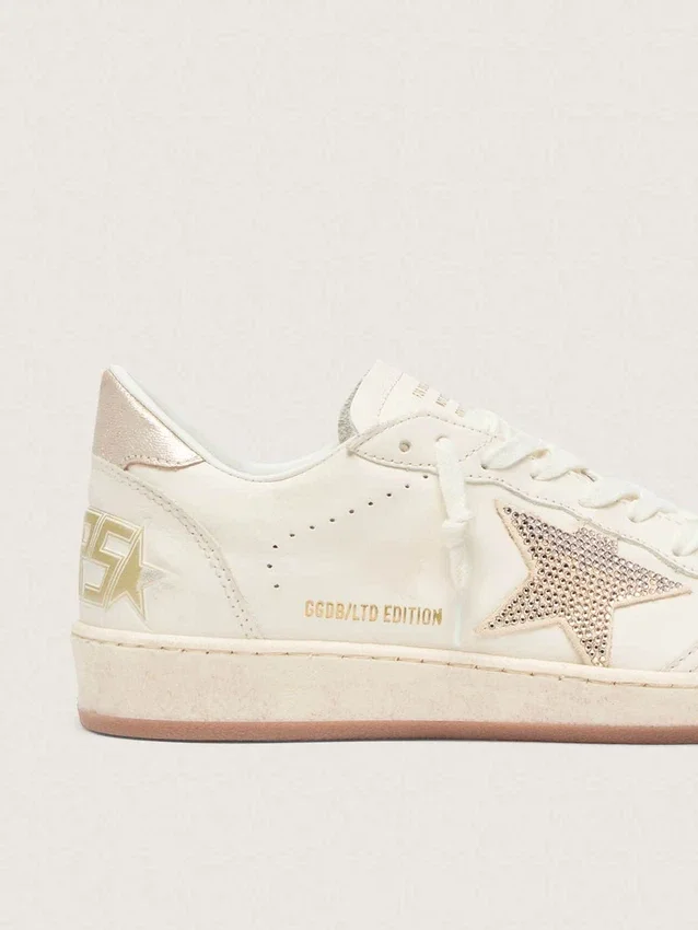Women’s Ball Star in white leather with crystal star and metallic heel tab