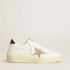 Women’s Ball Star in white leather with gold glitter star and black glitter heel tab