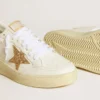 Women’s Ball Star in white leather with gold glitter star and black glitter heel tab