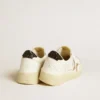 Women’s Ball Star in white leather with gold glitter star and black glitter heel tab