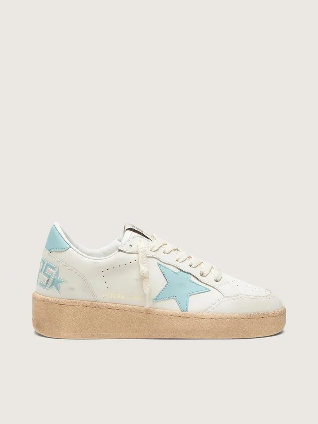 Women’s Ball Star in white leather with light blue star