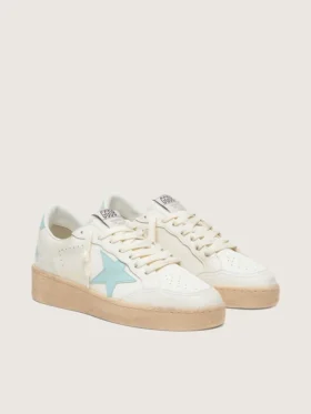 Women’s Ball Star in white leather with light blue star