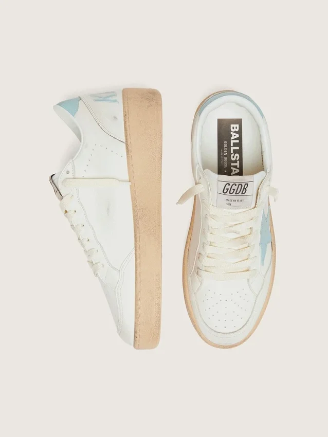 Women’s Ball Star in white leather with light blue star