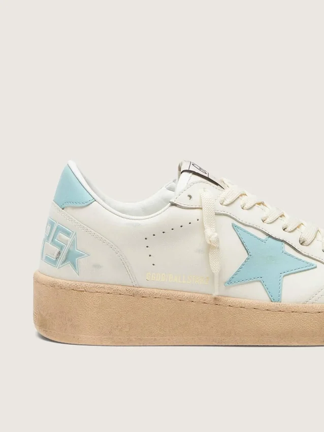 Women’s Ball Star in white leather with light blue star
