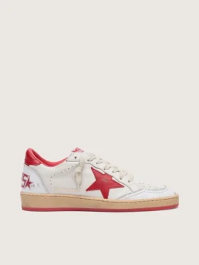 Women's Ball Star in white leather with red star and heel tab