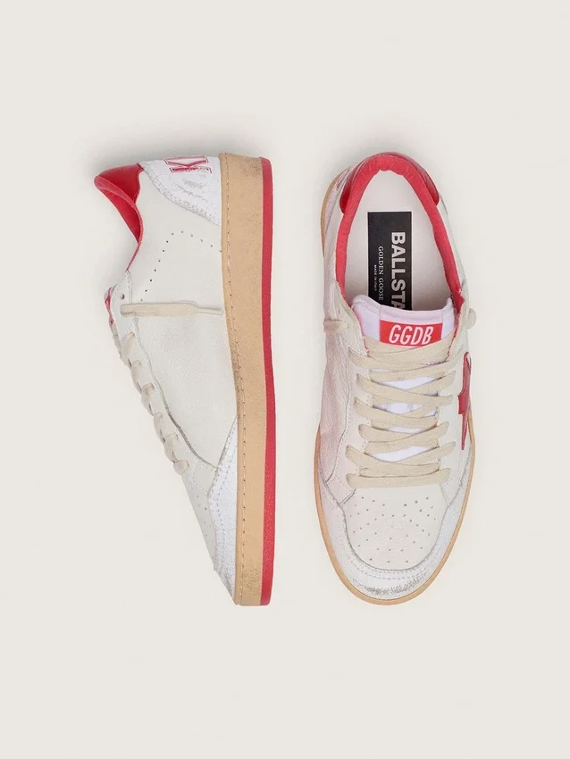 Women's Ball Star in white leather with red star and heel tab