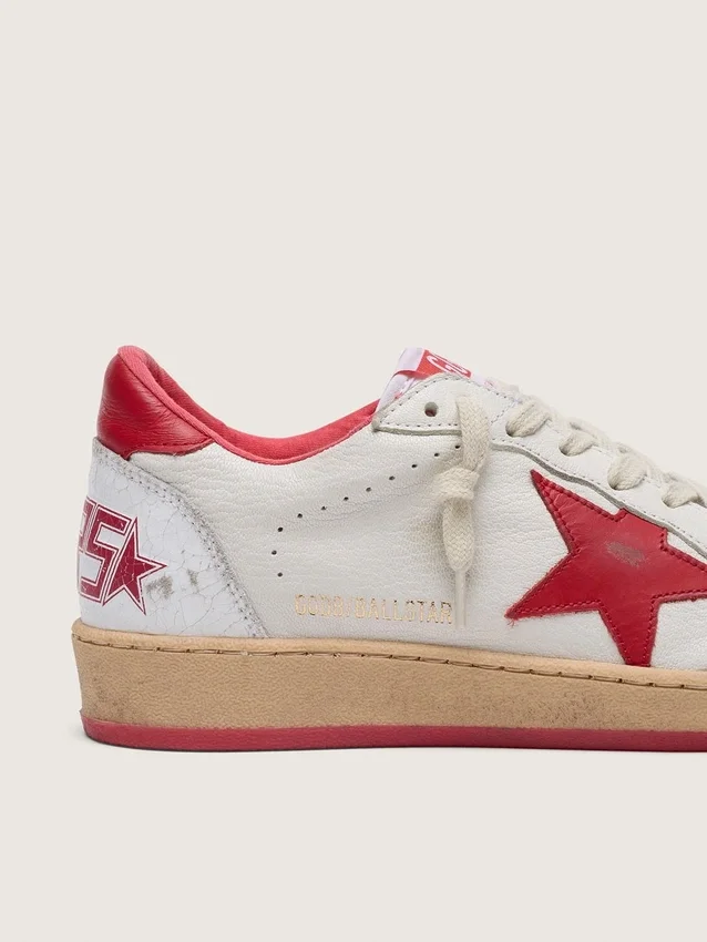 Women's Ball Star in white leather with red star and heel tab