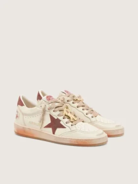 Women’s Ball Star in white leather with rust leather star and heel tab