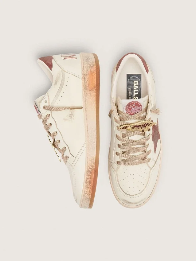 Men's Ball Star in white leather with rust leather star and heel tab