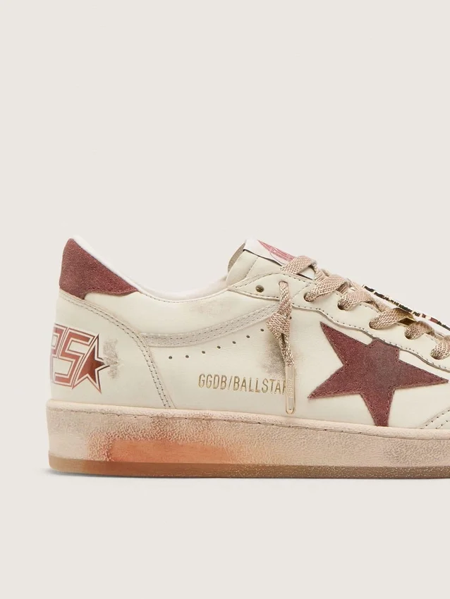 Men's Ball Star in white leather with rust leather star and heel tab