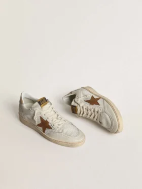 Women’s Ball Star in white nappa and mesh with tobacco-colored nubuck star and beige heel tab