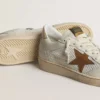 Women's Ball Star in white nappa and mesh with tobacco-colored nubuck star and beige heel tab