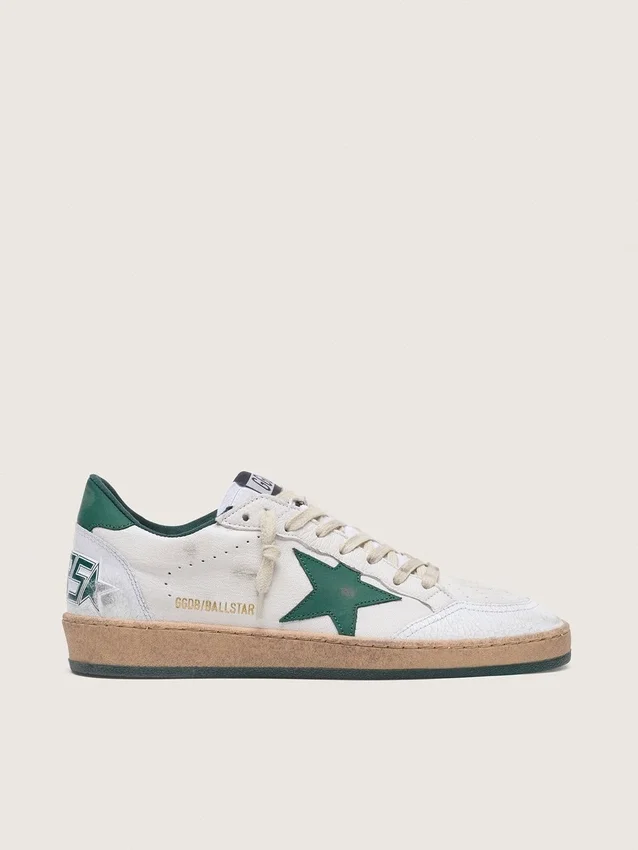 Women's Ball Star in white nappa leather with green leather star and heel tab