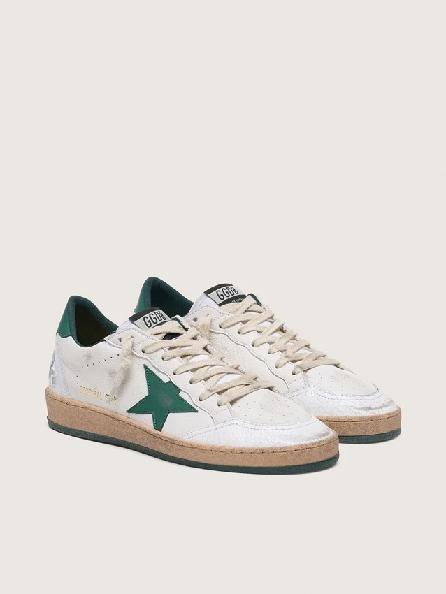Women's Ball Star in white nappa leather with green leather star and heel tab