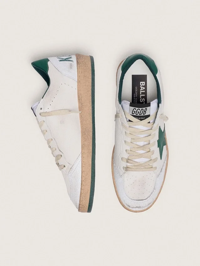 Women's Ball Star in white nappa leather with green leather star and heel tab