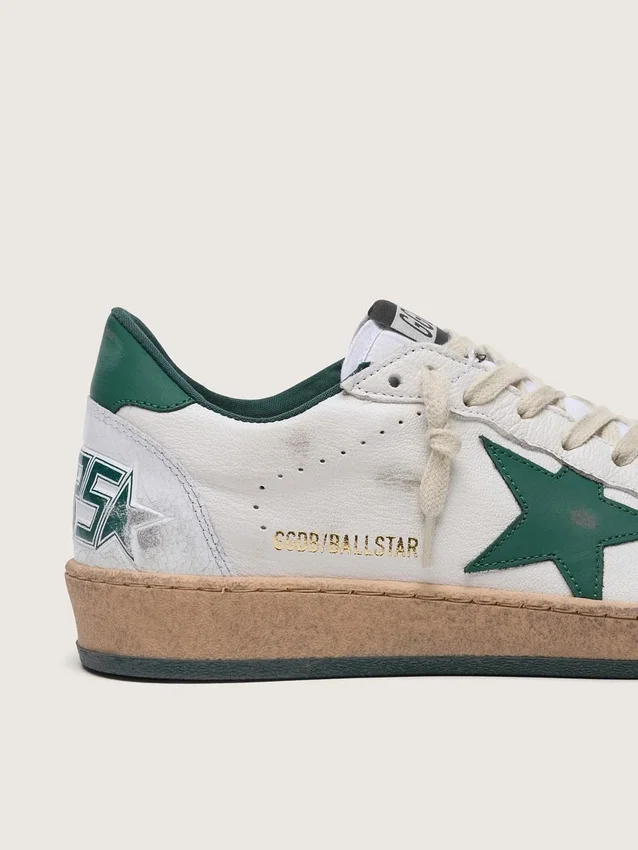Women's Ball Star in white nappa leather with green leather star and heel tab