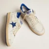 Women's Ball Star in white nappa with bright blue metallic leather star and heel tab