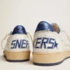 Women's Ball Star in white nappa with bright blue metallic leather star and heel tab