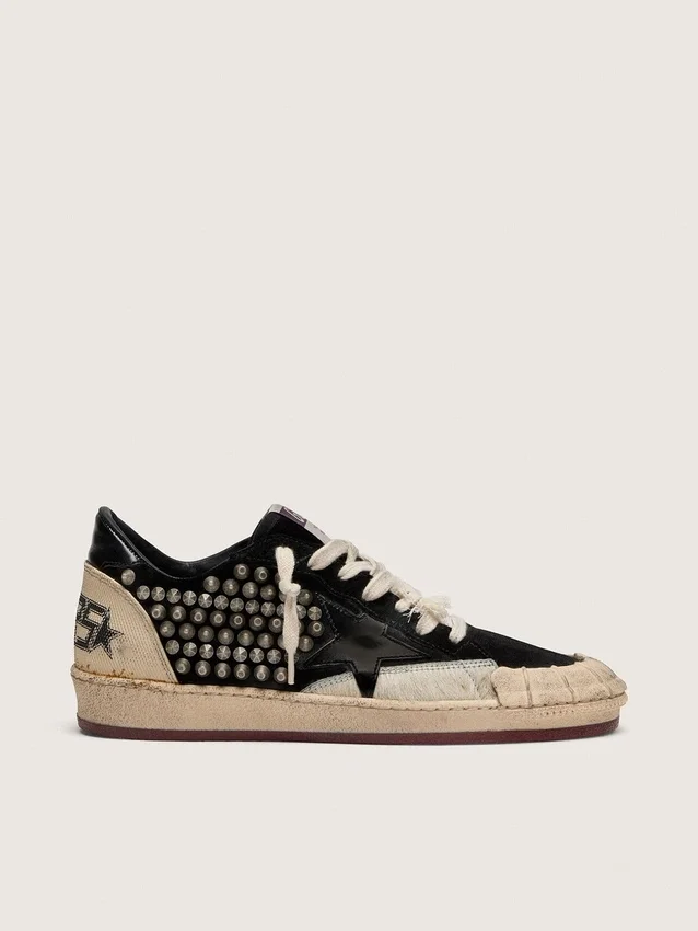 Women's Ball Star LAB in black suede with studs and glossy black leather star