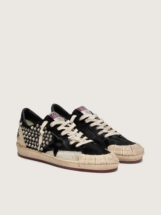 Women's Ball Star LAB in black suede with studs and glossy black leather star