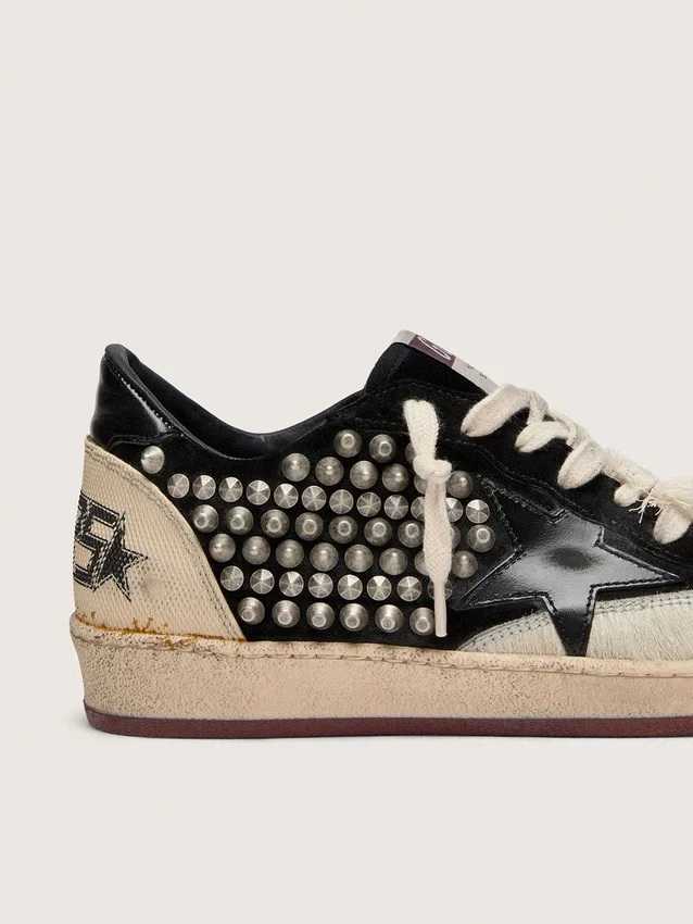 Women's Ball Star LAB in black suede with studs and glossy black leather star