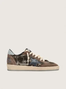 Women's Ball Star LAB in brown matelassé velvet with rhinestones and black leather star
