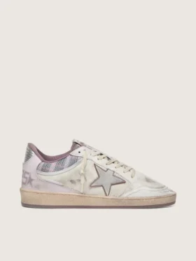Women’s Ball Star LAB in white nylon and pony skin with silver star and lilac inserts
