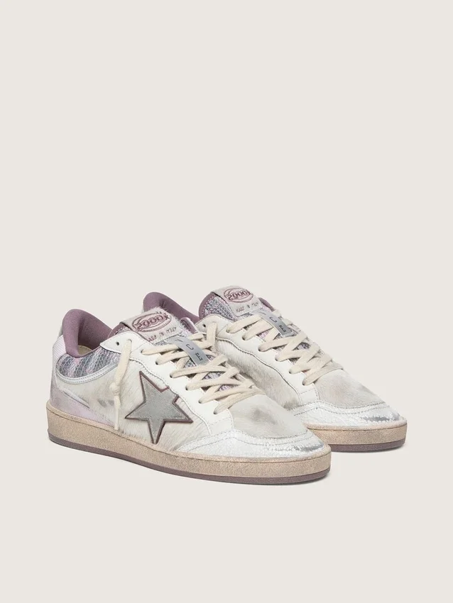 Women’s Ball Star LAB in white nylon and pony skin with silver star and lilac inserts