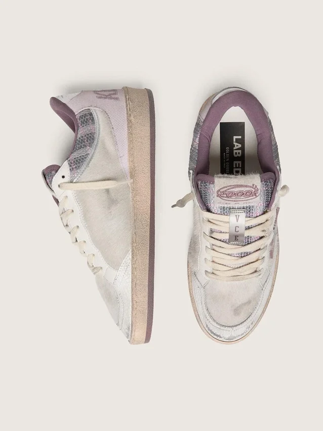 Women’s Ball Star LAB in white nylon and pony skin with silver star and lilac inserts