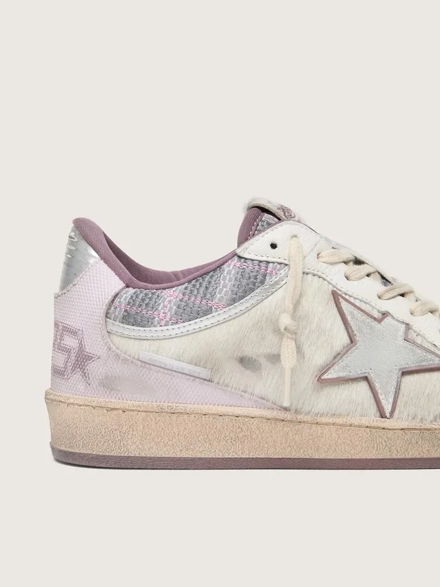 Women’s Ball Star LAB in white nylon and pony skin with silver star and lilac inserts