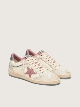 Women’s Ball Star LTD in beige leather with pink mesh star and blue leather heel tab