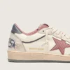 Women's Ball Star LTD in beige leather with pink mesh star and blue leather heel tab
