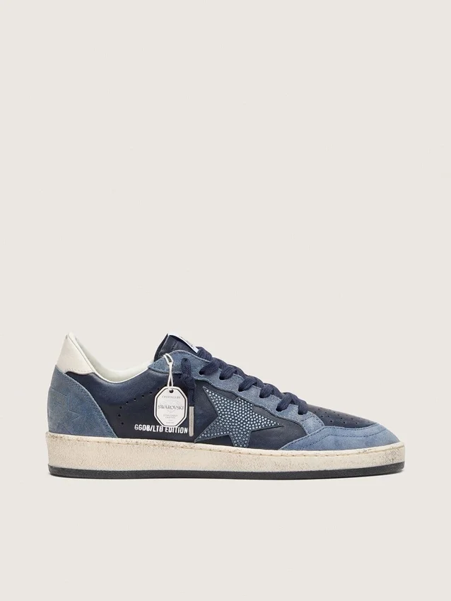 Women’s Ball Star LTD in dark blue leather with light blue Swarovski crystal star and suede inserts