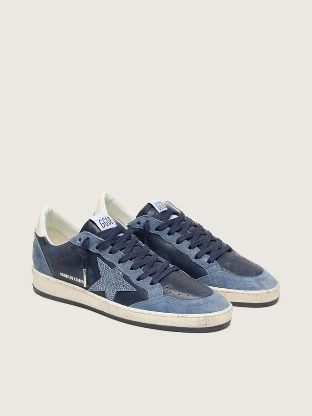 Women’s Ball Star LTD in dark blue leather with light blue Swarovski crystal star and suede inserts