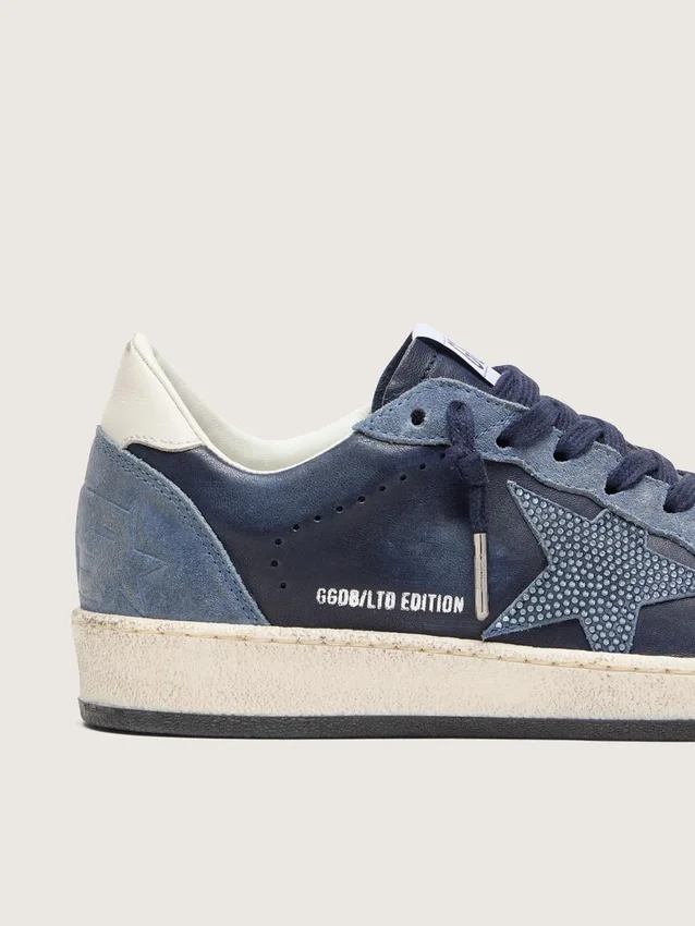 Women’s Ball Star LTD in dark blue leather with light blue Swarovski crystal star and suede inserts