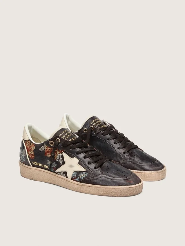Women’s Ball Star LTD in ebony nappa with multicolor embroidery and white star