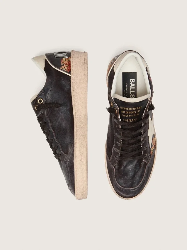 Women’s Ball Star LTD in ebony nappa with multicolor embroidery and white star