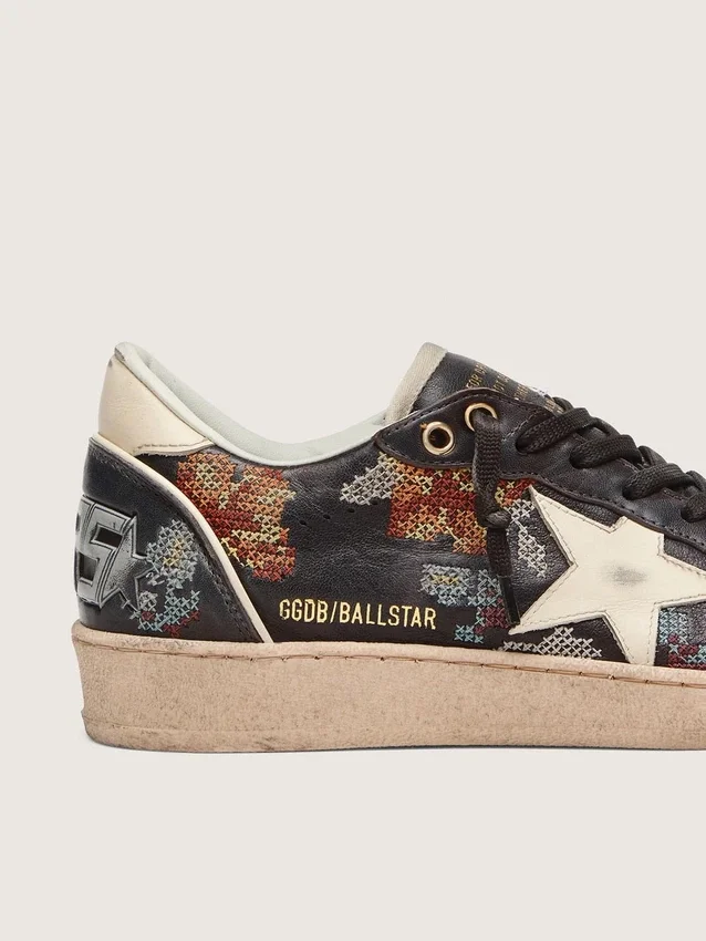 Women’s Ball Star LTD in ebony nappa with multicolor embroidery and white star